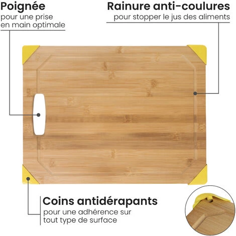 Planche à Découper En Bambou – 33x23x1,5cm / Planche A Decouper En Bois - Antidérapante - Rainures Anti Coulures – Poignée 3 Planche à Découper En Bambou – 33x23x1,5cm / Planche A Decouper En Bois - Antidérapante - Rainures Anti Coulures – Poignée – Image 3