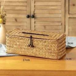 Boîte à Mouchoirs Rectangulaire En Bambou Naturel Fait à La Main, Paille Distributeur à Mouchoir Rotin Tissé Pour Cuisine, Salle De Bain Et Bureau, 17 13 8cm (B) -Promos Gout Cuisine Boutique 67807533 3