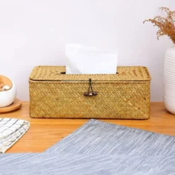 Boîte à Mouchoirs Rectangulaire En Bambou Naturel Fait à La Main, Paille Distributeur à Mouchoir Rotin Tissé Pour Cuisine, Salle De Bain Et Bureau, 17 13 8cm (B) -Promos Gout Cuisine Boutique 67807533 4