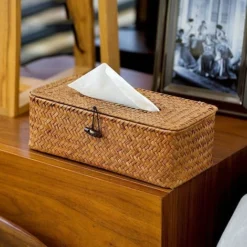 Boîte à Mouchoirs Rectangulaire En Bambou Naturel Fait à La Main, Paille Distributeur à Mouchoir Rotin Tissé Pour Cuisine, Salle De Bain Et Bureau, 17 13 8cm (B) -Promos Gout Cuisine Boutique 67807533 5