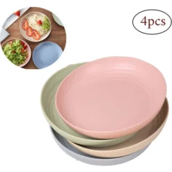 Weizenstroh Faserplatte Set Mit 4 22,3 Cm Abbaubaren Gesunden Tellern/Speisetellern/Menütellern, Mikrowellen- Und Spülmaschinenfestem Geschirr – BPA-frei Und Umweltfreundlich.