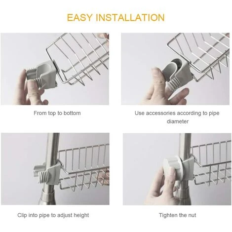 Étagère De Douche Suspendue En Acier Inoxydable, à Assembler Sans Percer Avec Des Crochets Porte-éponge Panier à Savon Porte-savon 4 Étagère De Douche Suspendue En Acier Inoxydable, à Assembler Sans Percer Avec Des Crochets Porte-éponge Panier à Savon Porte-savon – Image 4