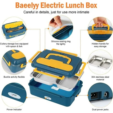 Lunch Box Chauffant 3 En 1 Isotherme Boîte Repas Gamelle Chauffante 1,2L Isotherme Electrique 220V 12V-24V 25x18x8cm(LxPxH) 2 Lunch Box Chauffant 3 En 1 Isotherme Boîte Repas Gamelle Chauffante 1,2L Isotherme Electrique 220V 12V-24V 25x18x8cm(LxPxH) – Image 2