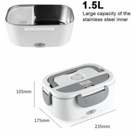 Boite à Lunch Eléctrique Boite à Repas Chauffante En Acier Inoxydable 12V-220V De Voiture Bureau Maison - Gris 2 Boite à Lunch Eléctrique Boite à Repas Chauffante En Acier Inoxydable 12V-220V De Voiture Bureau Maison - Gris – Image 2