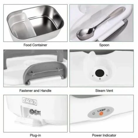 Boite à Lunch Eléctrique Boite à Repas Chauffante En Acier Inoxydable 12V-220V De Voiture Bureau Maison - Gris 3 Boite à Lunch Eléctrique Boite à Repas Chauffante En Acier Inoxydable 12V-220V De Voiture Bureau Maison - Gris – Image 3