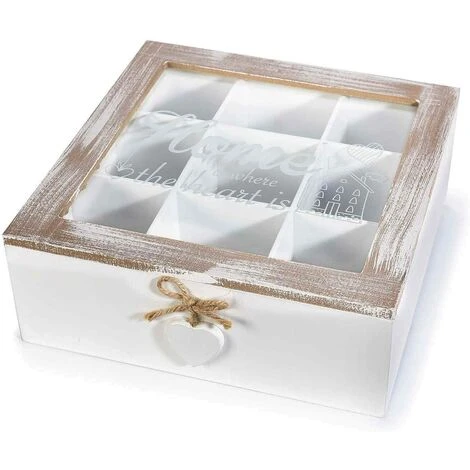 Boite à Thé Décorative Blanche En Bois Avec Couvercle En Verre - Boite Pour Le Rangement De Vos Sachets De Thé. 1 Boite à Thé Décorative Blanche En Bois Avec Couvercle En Verre - Boite Pour Le Rangement De Vos Sachets De Thé.