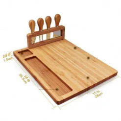 GP 1 Planche à Fromage, Plateau De Service Avec 4 Couteaux En Acier Inoxydable, Planche à Charcuterie En Bois Massif (14''x11'') -Promos Gout Cuisine Boutique 69015400 5