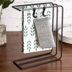 Porte-Serviette De Cuisine Sur Pied à 3 Niveaux, Porte-torchon Porte-essuie-Main Tablettes Porte-Serviettes Gant De Toilette Support Serviettes, 25 ×10×30cm,Noir -Promos Gout Cuisine Boutique 69021590 3