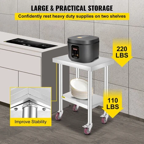 VEVOR Table De Travail Inox Cuisine à Roulettes 61x46 Cm Pour Préparation De Cuisine 5 VEVOR Table De Travail Inox Cuisine à Roulettes 61x46 Cm Pour Préparation De Cuisine – Image 5