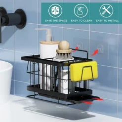 RHAFAYRE Organisateur Evier Cuisine, Rangement Mural Pour Eponge, Brosse, Liquide Vaisselle, Porte Eponge Mural En Acier Inoxydable Noir-20 16 14 Cm 7 RHAFAYRE Organisateur Evier Cuisine, Rangement Mural Pour Eponge, Brosse, Liquide Vaisselle, Porte Eponge Mural En Acier Inoxydable Noir-20 16 14 Cm -Promos Gout Cuisine Boutique 69588539 3