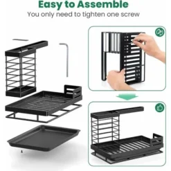 RHAFAYRE Porte Eponge Evier Cuisine, Rangement Évier Cuisine Support Brosse Éponge Organisateur Avec Plateau Drainage, Stockage Liquide Vaisselle, éponge, Brosse Nettoyage, Torchons (Noir) 25x15.5x14. -Promos Gout Cuisine Boutique 69588592 4