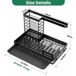 RHAFAYRE Porte Eponge Evier Cuisine, Rangement Évier Cuisine Support Brosse Éponge Organisateur Avec Plateau Drainage, Stockage Liquide Vaisselle, éponge, Brosse Nettoyage, Torchons (Noir) 25x15.5x14. -Promos Gout Cuisine Boutique 69588592 5
