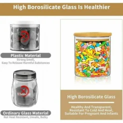 Pot De Stockage En Verre Récipient En Verre Hermétique, Utilisé Pour Le Stockage Hermétique, Peut Contenir Toutes Sortes De Céréales, Thé, Collations, Fruits Secs,etc 8 Pot De Stockage En Verre Récipient En Verre Hermétique, Utilisé Pour Le Stockage Hermétique, Peut Contenir Toutes Sortes De Céréales, Thé, Collations, Fruits Secs,etc -Promos Gout Cuisine Boutique 70888394 4