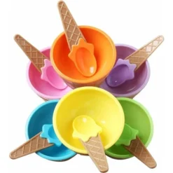 Lot De 6 Bols à Dessert De Glaces Et Cuillères Assortie – Plastique – Cute Coloris Assortis – Gaufré Motif -Promos Gout Cuisine Boutique 71261360 3
