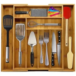 Range-couverts à Tiroir En Bambou, Extensible 6-8 Compartiments, 43-50*45*5cm