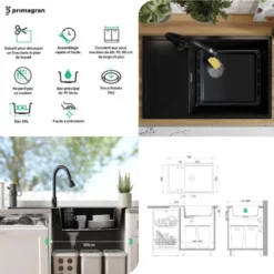 Evier Cuisine En Granit Beige, 78 X 50 Cm, Lavabo 1 Bac + Siphon Classique, Évier à Encastrer Ibiza 780 Cargo De Primagran -Promos Gout Cuisine Boutique 71517743 5