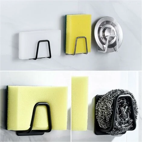 GDRHVFD Porte-Éponge Autocollant - Porte-Éponge De Cuisine - Porte-Éponge - Évier De Cuisine - Crochets Adhésifs (Noir, 2) 4 GDRHVFD Porte-Éponge Autocollant - Porte-Éponge De Cuisine - Porte-Éponge - Évier De Cuisine - Crochets Adhésifs (Noir, 2) – Image 4