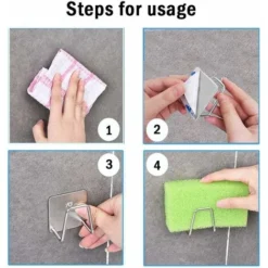 Déstockage 4 Pièces Porte Évier Éponge, Porte Éponge De Cuisine, Porte Éponge Adhésif, Crochet Évier Éponge, Sans Perçage Acier Inoxydable Étanche Porte-Évier Éponge Pour Évier De Cuisine, Cuisine, Ré -Promos Gout Cuisine Boutique 72491539 5