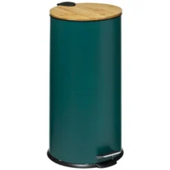 ATMOSPHERA Poubelle Bam Modern 30 Litres Couvercle Bambou Atmosphéra - Bleu Canard