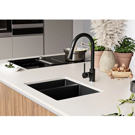 Evier Cuisine Noir Metallic, 55,5 X 45 Cm, Evier En Granit 1,5 Bac + Kit De Vidage, Evier A Encastrer De Primagran 3 Evier Cuisine Noir Metallic, 55,5 X 45 Cm, Evier En Granit 1,5 Bac + Kit De Vidage, Evier A Encastrer De Primagran – Image 3