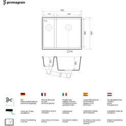 Evier Cuisine Noir Metallic, 55,5 X 45 Cm, Evier En Granit 1,5 Bac + Kit De Vidage, Evier A Encastrer De Primagran 9 Evier Cuisine Noir Metallic, 55,5 X 45 Cm, Evier En Granit 1,5 Bac + Kit De Vidage, Evier A Encastrer De Primagran -Promos Gout Cuisine Boutique 75072918 5