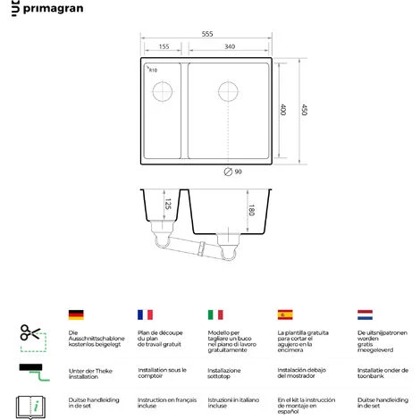 Evier Cuisine Noir Metallic, 55,5 X 45 Cm, Evier En Granit 1,5 Bac + Kit De Vidage, Evier A Encastrer De Primagran 5 Evier Cuisine Noir Metallic, 55,5 X 45 Cm, Evier En Granit 1,5 Bac + Kit De Vidage, Evier A Encastrer De Primagran – Image 5