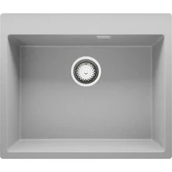 Evier Cuisine Gris, 59 X 50 Cm, Evier En Granit 1 Bac + Kit De Vidage, Evier A Encastrer Oslo 60 XL De Primagran