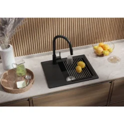 Evier Cuisine Graphite, 44 X 55 Cm, Evier En Granit 1 Bac + Kit De Vidage, Evier A Encastrer De Primagran