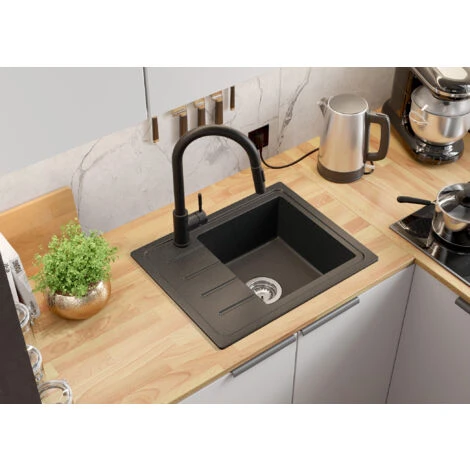 Evier Cuisine Graphite, 44 X 55 Cm, Evier En Granit 1 Bac + Kit De Vidage, Evier A Encastrer De Primagran 3 Evier Cuisine Graphite, 44 X 55 Cm, Evier En Granit 1 Bac + Kit De Vidage, Evier A Encastrer De Primagran – Image 3