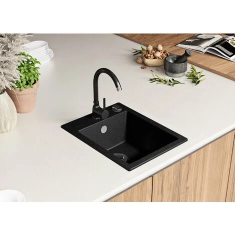 Evier Cuisine Graphite, 40 X 50 Cm, Evier En Granit 1 Bac + Kit De Vidage, Evier A Encastrer Riga 40 XL De Primagran 2 Evier Cuisine Graphite, 40 X 50 Cm, Evier En Granit 1 Bac + Kit De Vidage, Evier A Encastrer Riga 40 XL De Primagran – Image 2