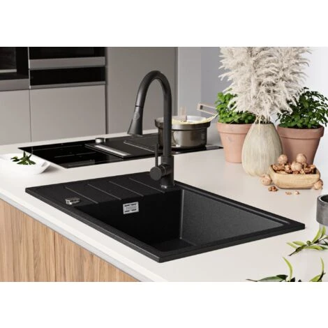 Evier Cuisine Graphite, 78 X 50 Cm, Evier En Granit 1 Bac + Kit De Vidage, Evier A Encastrer De Primagran 4 Evier Cuisine Graphite, 78 X 50 Cm, Evier En Granit 1 Bac + Kit De Vidage, Evier A Encastrer De Primagran – Image 4