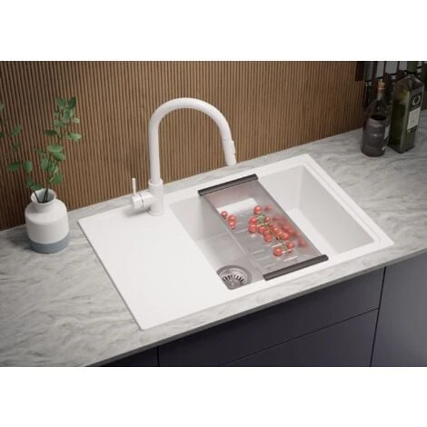 Evier Cuisine Blanc, 78 X 50 Cm, Evier En Granit 1 Bac + Kit De Vidage, Evier A Encastrer De Primagran 1 Evier Cuisine Blanc, 78 X 50 Cm, Evier En Granit 1 Bac + Kit De Vidage, Evier A Encastrer De Primagran