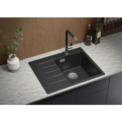 Evier Cuisine Graphite, 62 X 50 Cm, Evier En Granit 1 Bac + Kit De Vidage, Evier A Encastrer Sydney 620 De Primagran -Promos Gout Cuisine Boutique 75073055 3