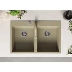 Evier Cuisine Beige, 78 X 50 Cm, Evier En Granit Cuisine 2 Bac + Kit De Vidage, Evier A Encastrer Oslo 80 Twin De Primagran -Promos Gout Cuisine Boutique 75073066 4