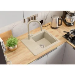 Evier Cuisine Beige, 44 X 55 Cm, Evier En Granit 1 Bac + Kit De Vidage, Evier A Encastrer De Primagran -Promos Gout Cuisine Boutique 75073067 3
