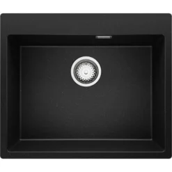 Evier Cuisine Noir Metallic, 59 X 50 Cm, Evier En Granit 1 Bac + Kit De Vidage, Evier A Encastrer Oslo 60 XL De Primagran