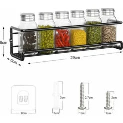 Rangement Epices Cuisine, étagère épices En Métal Sans Percage, Range épices Murale Cuisine, Porte épices Pour épices Pots Accessoire Garde-Manger Cuisine Placard, 29x6x6cm (Noir, 2 Pièces) -Promos Gout Cuisine Boutique 75243155 4