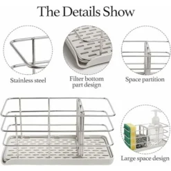 Porte-éponge Pour évier De Cuisine, Organisateur D'évier De Cuisine En Acier Inoxydable évier Plateau égouttoir Suspendu Panneau Réglable Brosse évier Porte-savon Pour Comptoir Ou Bâton Mural -Promos Gout Cuisine Boutique 75357932 4