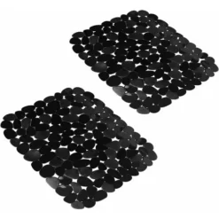 MINKUROW Tapis D'évier De Cuisine, 2 Tapis De Protection D'évier Réglables, Tapis D'évier En Acier Inoxydable Noir, Tapis De Séchage De Vaisselle Pour Comptoir De Cuisine De Salle De Bain, 15,8 X 12 P
