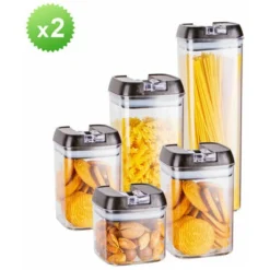 GP Lot De 5 Boîtes De Conservation Alimentaire Avec Couvercles Hermétiques Noirs Ensemble De Récipient à Nourriture En Plastique Sans BPA Conservation à Céréales Fruits Secs