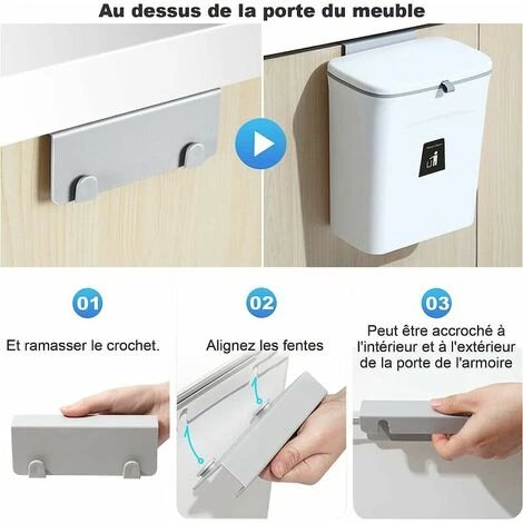 Poubelle Suspendue Cuisine 9L, Porte D'armoire Cuisine Murale Suspendue Poubelle Pliable Suspendue Avec Grattoir Pour Portes D'armoires Chambre Bureau Salle De Bain Dortoir à Domicile 4 Poubelle Suspendue Cuisine 9L, Porte D'armoire Cuisine Murale Suspendue Poubelle Pliable Suspendue Avec Grattoir Pour Portes D'armoires Chambre Bureau Salle De Bain Dortoir à Domicile – Image 4