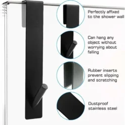 2 Pièces Crochet Douche, Crochet Porte Serviette Sans Perçage, Acier Inoxydable Crochet Mural Cabine De Douche, Crochets Porte De Bains Pour Crochets De Porte De Douche En Verre Sans Cadre, Noir -Promos Gout Cuisine Boutique 75583934 3