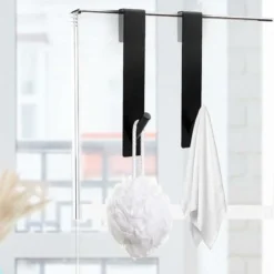 2 Pièces Crochet Douche, Crochet Porte Serviette Sans Perçage, Acier Inoxydable Crochet Mural Cabine De Douche, Crochets Porte De Bains Pour Crochets De Porte De Douche En Verre Sans Cadre, Noir -Promos Gout Cuisine Boutique 75583934 5