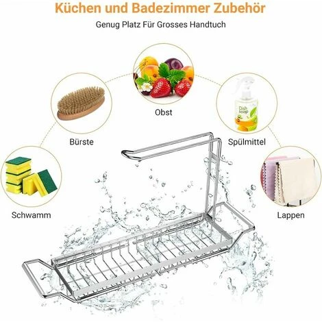 LOY Porte Eponge Evier Cuisine, Organisateur Evier Cuisine Avec Porte-Serviettes Support Evier Cuisine En Acier Inoxydable Extensible 36-44CM (Argenté) - Argent 5 LOY Porte Eponge Evier Cuisine, Organisateur Evier Cuisine Avec Porte-Serviettes Support Evier Cuisine En Acier Inoxydable Extensible 36-44CM (Argenté) - Argent – Image 5