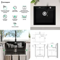 Evier Cuisine En Granit Gris, 59 X 50 Cm, Lavabo 1 Bac + Siphon Classique, Évier à Encastrer Madrid 60 Cargo XXL De Primagran 7 Evier Cuisine En Granit Gris, 59 X 50 Cm, Lavabo 1 Bac + Siphon Classique, Évier à Encastrer Madrid 60 Cargo XXL De Primagran -Promos Gout Cuisine Boutique 75724775 3