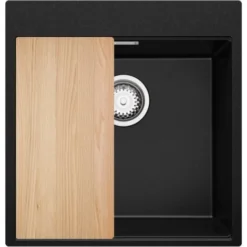 Evier Cuisine En Granit Noir, 49 X 50 Cm, Lavabo 1 Bac + Siphon Classique, Évier à Encastrer Oslo 50 XXL De Primagran