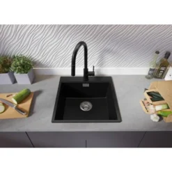 Evier Cuisine En Granit Noir, 49 X 50 Cm, Lavabo 1 Bac + Siphon Classique, Évier à Encastrer Oslo 50 XXL De Primagran -Promos Gout Cuisine Boutique 75724777 3