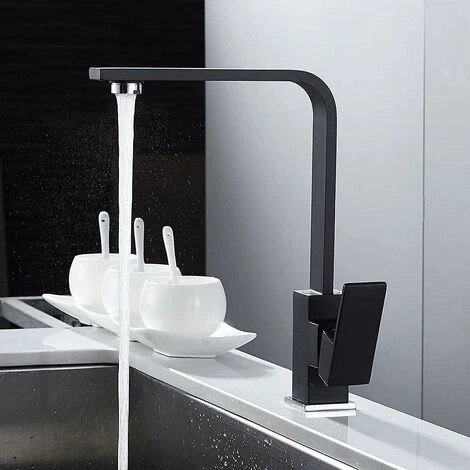 Mitigeur De Cuisine Robinet De Cuisine Carré Avec Bec Haut - Mitigeur Pour évier De Cuisine - Laiton (noir) 2 Mitigeur De Cuisine Robinet De Cuisine Carré Avec Bec Haut - Mitigeur Pour évier De Cuisine - Laiton (noir) – Image 2