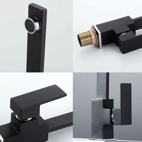 Mitigeur De Cuisine Robinet De Cuisine Carré Avec Bec Haut - Mitigeur Pour évier De Cuisine - Laiton (noir) 4 Mitigeur De Cuisine Robinet De Cuisine Carré Avec Bec Haut - Mitigeur Pour évier De Cuisine - Laiton (noir) – Image 4