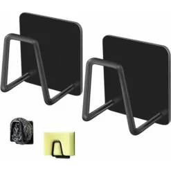 Porte-éponge Pour évier De Cuisine Caddy Auto-adhésif En Acier Inoxydable Couverts Antirouille étanche Noir